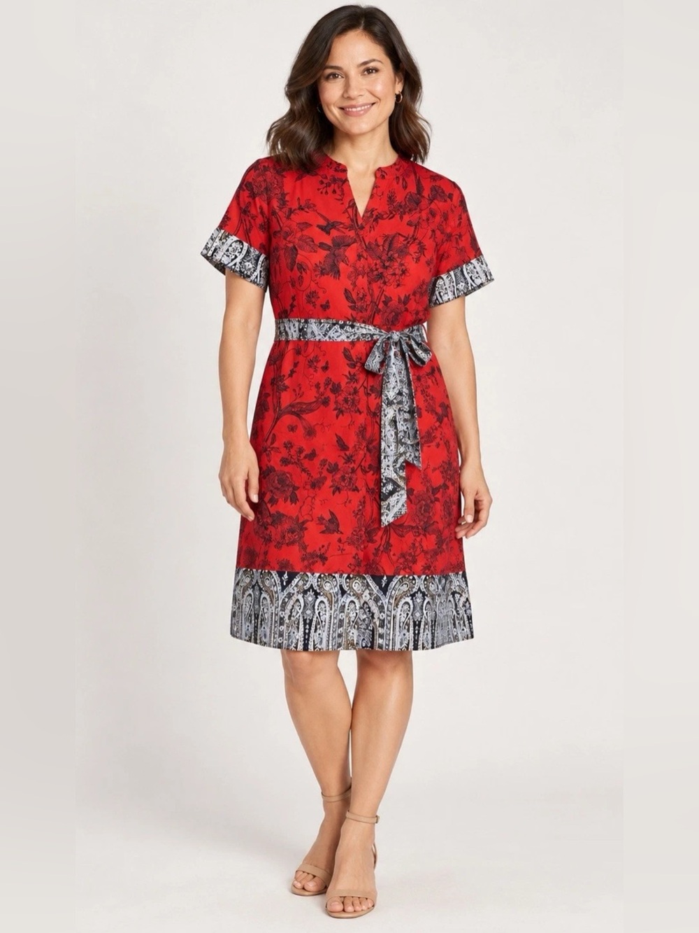 BEAUTIFUL by Lawrence Zarian Petite Belted Shirtdress Paprika Size MP A637020